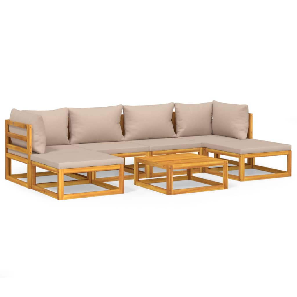 7-tlg. Garten-Lounge-Set mit Taupe Kissen Massivholz