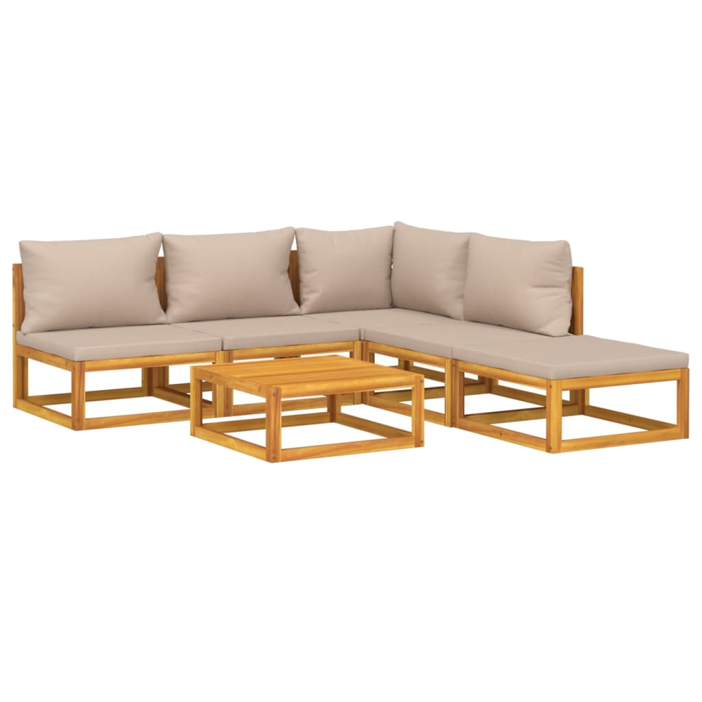 6-tlg. Garten-Lounge-Set mit Taupe Kissen Massivholz