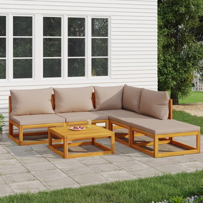 6-tlg. Garten-Lounge-Set mit Taupe Kissen Massivholz