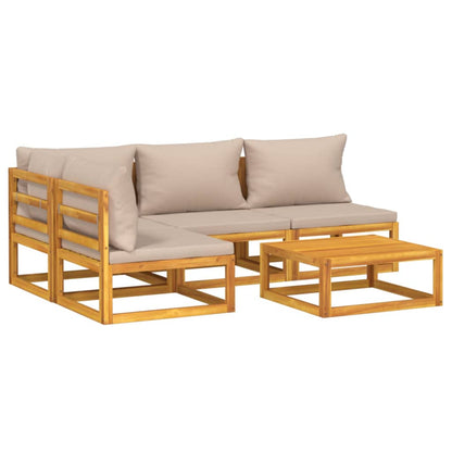 5-tlg. Garten-Lounge-Set mit Taupe Kissen Massivholz