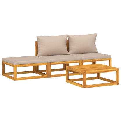 4-tlg. Garten-Lounge-Set mit Taupe Kissen Massivholz