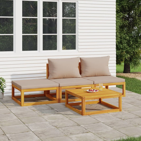 4-tlg. Garten-Lounge-Set mit Taupe Kissen Massivholz