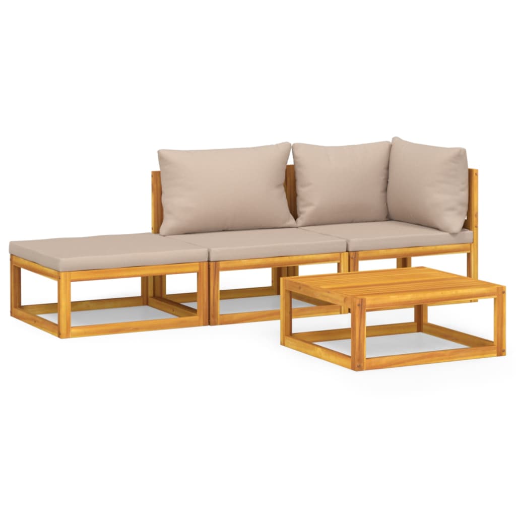 4-tlg. Garten-Lounge-Set mit Taupe Kissen Massivholz