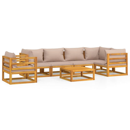 7-tlg. Garten-Lounge-Set mit Taupe Kissen Massivholz