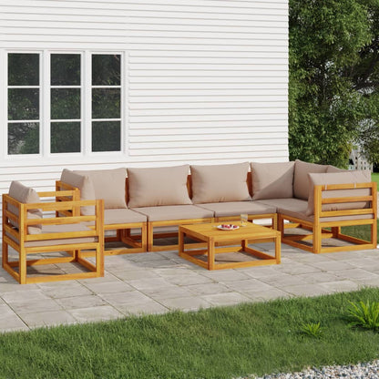 7-tlg. Garten-Lounge-Set mit Taupe Kissen Massivholz