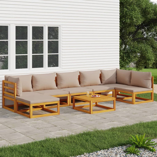 8-tlg. Garten-Lounge-Set mit Taupe Kissen Massivholz