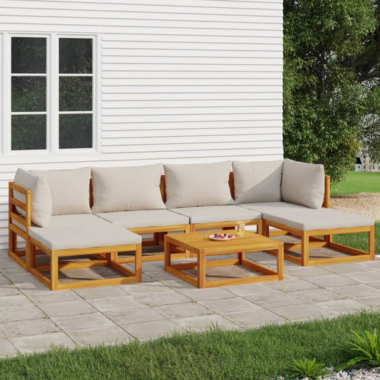 7-tlg. Garten-Lounge-Set mit Hellgrauen Kissen Massivholz