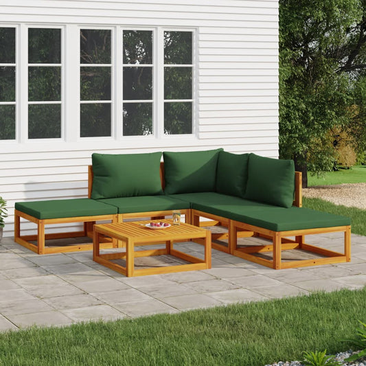 6-tlg. Garten-Lounge-Set mit Grünen Kissen Massivholz