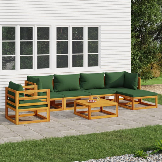 7-tlg. Garten-Lounge-Set mit Grünen Kissen Massivholz