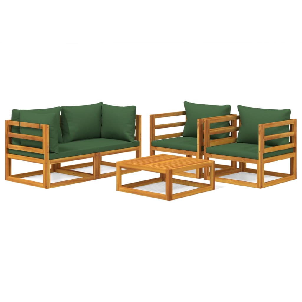 5-tlg. Garten-Lounge-Set mit Grünen Kissen Massivholz