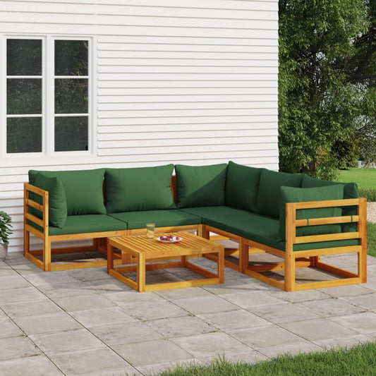 6-tlg. Garten-Lounge-Set mit Grünen Kissen Massivholz