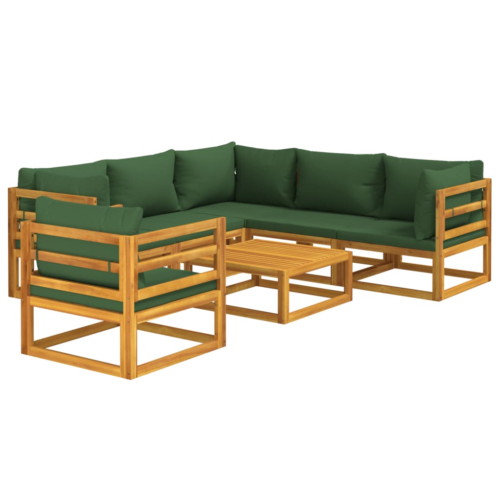 7-tlg. Garten-Lounge-Set mit Grünen Kissen Massivholz