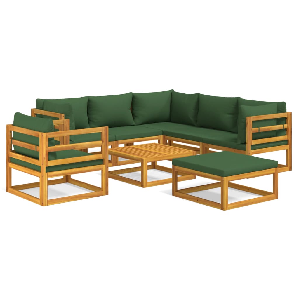 8-tlg. Garten-Lounge-Set mit Grünen Kissen Massivholz