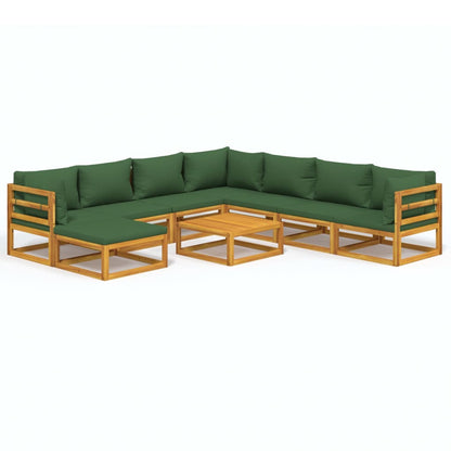 9-tlg. Garten-Lounge-Set mit Grünen Kissen Massivholz