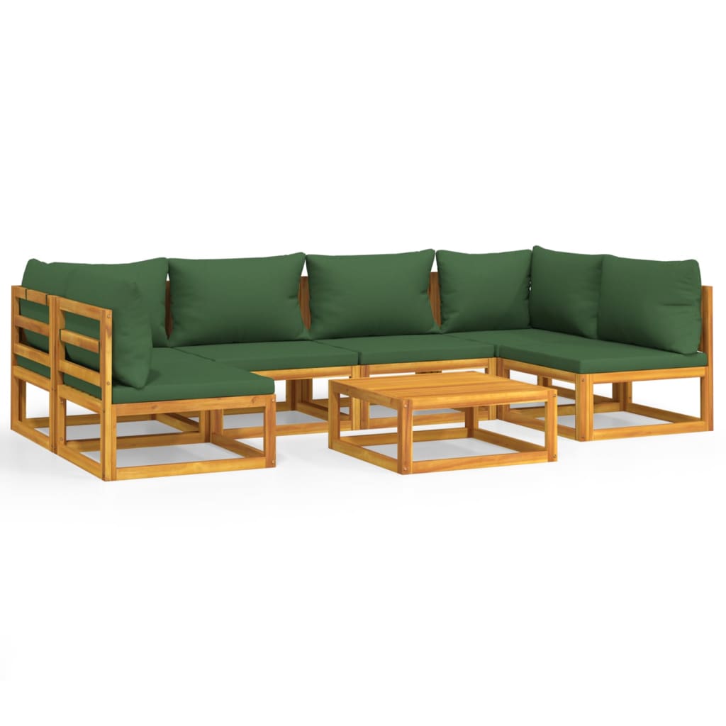 7-tlg. Garten-Lounge-Set mit Grünen Kissen Massivholz