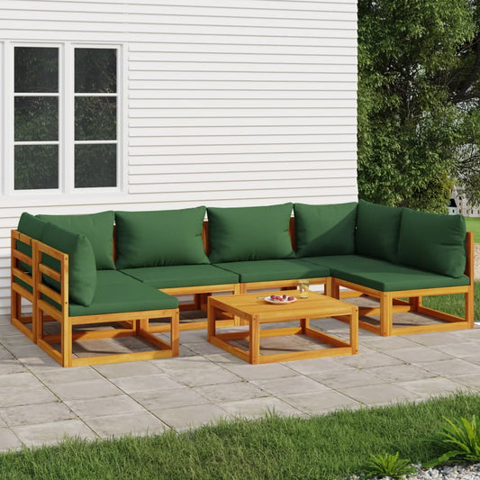 7-tlg. Garten-Lounge-Set mit Grünen Kissen Massivholz