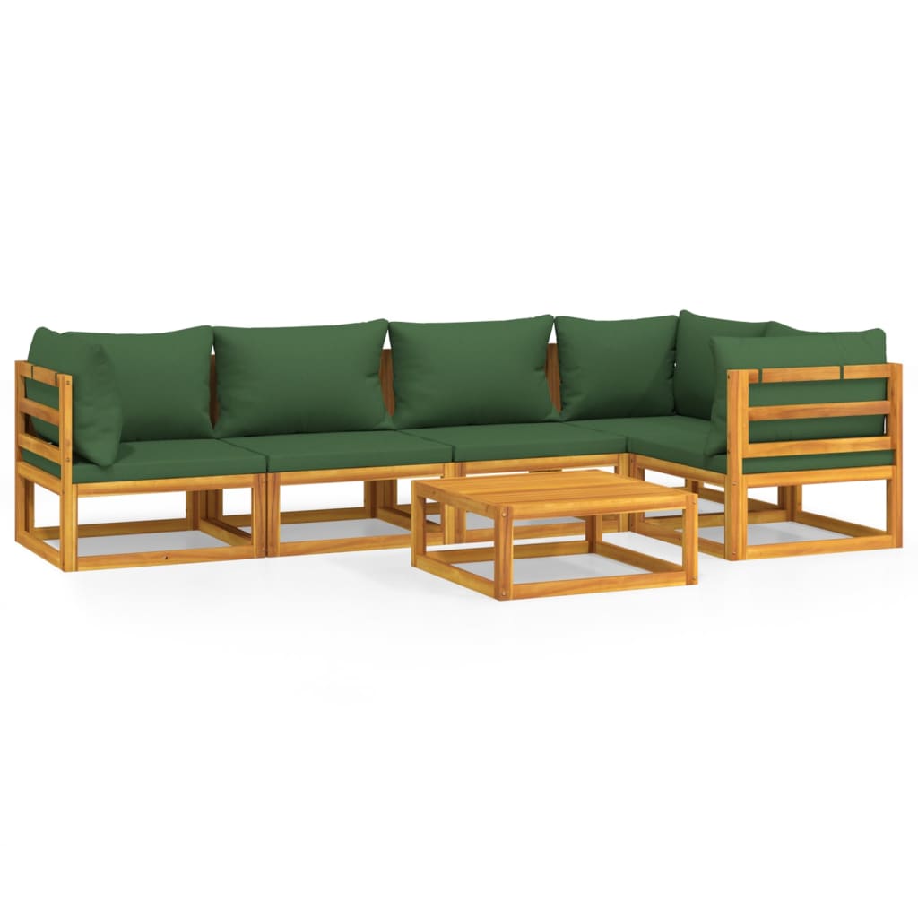 6-tlg. Garten-Lounge-Set mit Grünen Kissen Massivholz