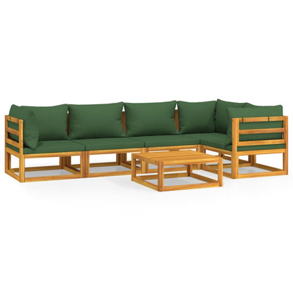 6-tlg. Garten-Lounge-Set mit Grünen Kissen Massivholz