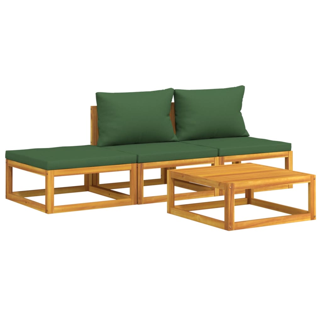 4-tlg. Garten-Lounge-Set mit Grünen Kissen Massivholz