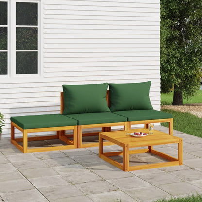 4-tlg. Garten-Lounge-Set mit Grünen Kissen Massivholz