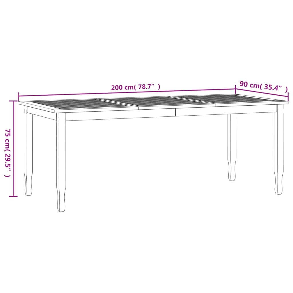 Garten-Esstisch 200x90x75 cm Massivholz Teak