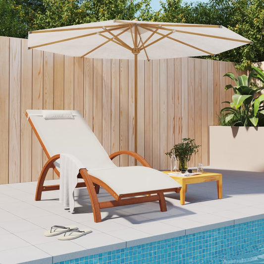 Sun lounger with cushion white textilene and solid poplar wood