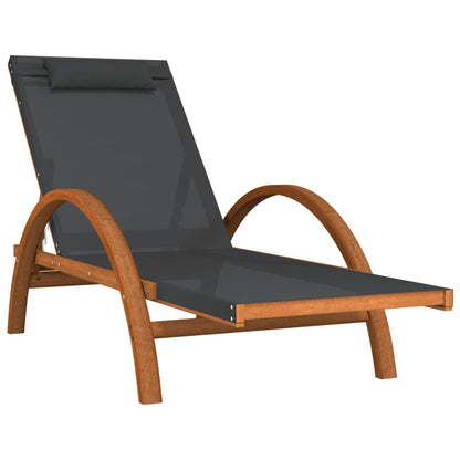 Sun lounger with cushion grey textilene and solid poplar wood