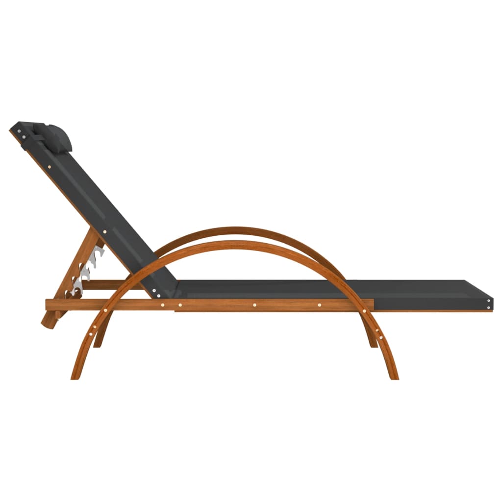 Sun lounger with cushion grey textilene and solid poplar wood