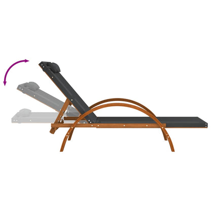 Sun lounger with cushion grey textilene and solid poplar wood