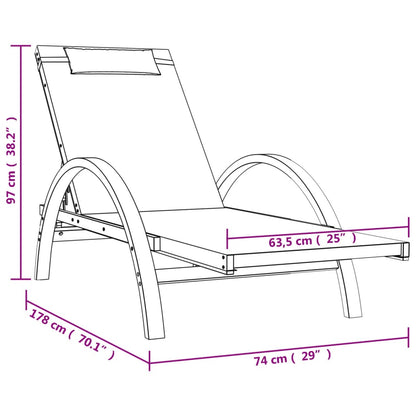 Sun lounger with cushion grey textilene and solid poplar wood