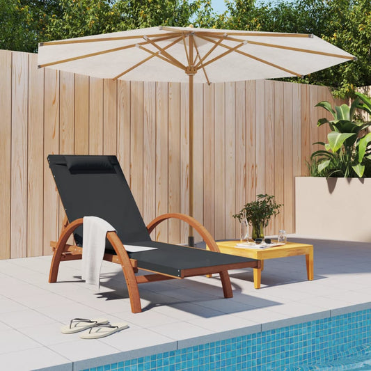 Sun lounger with cushion grey textilene and solid poplar wood