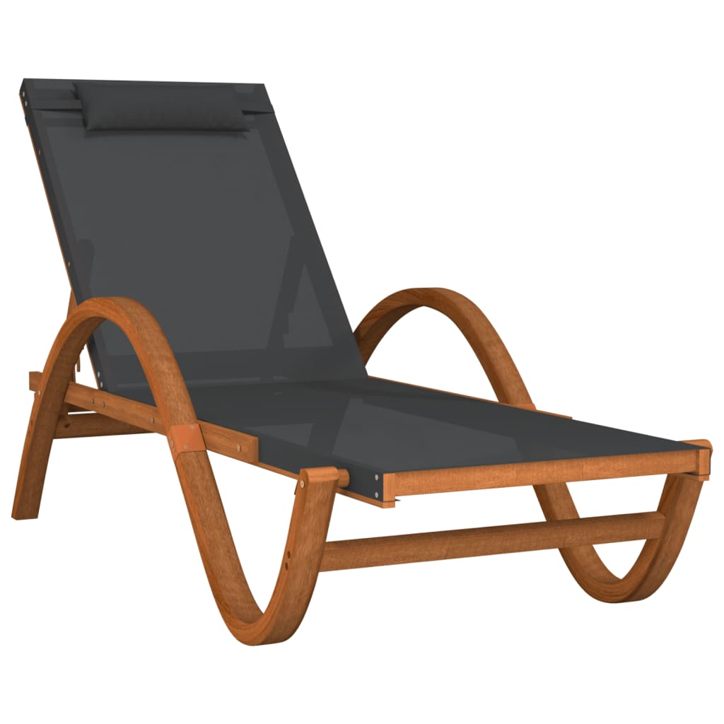 Sun lounger with cushion grey textilene and solid poplar wood