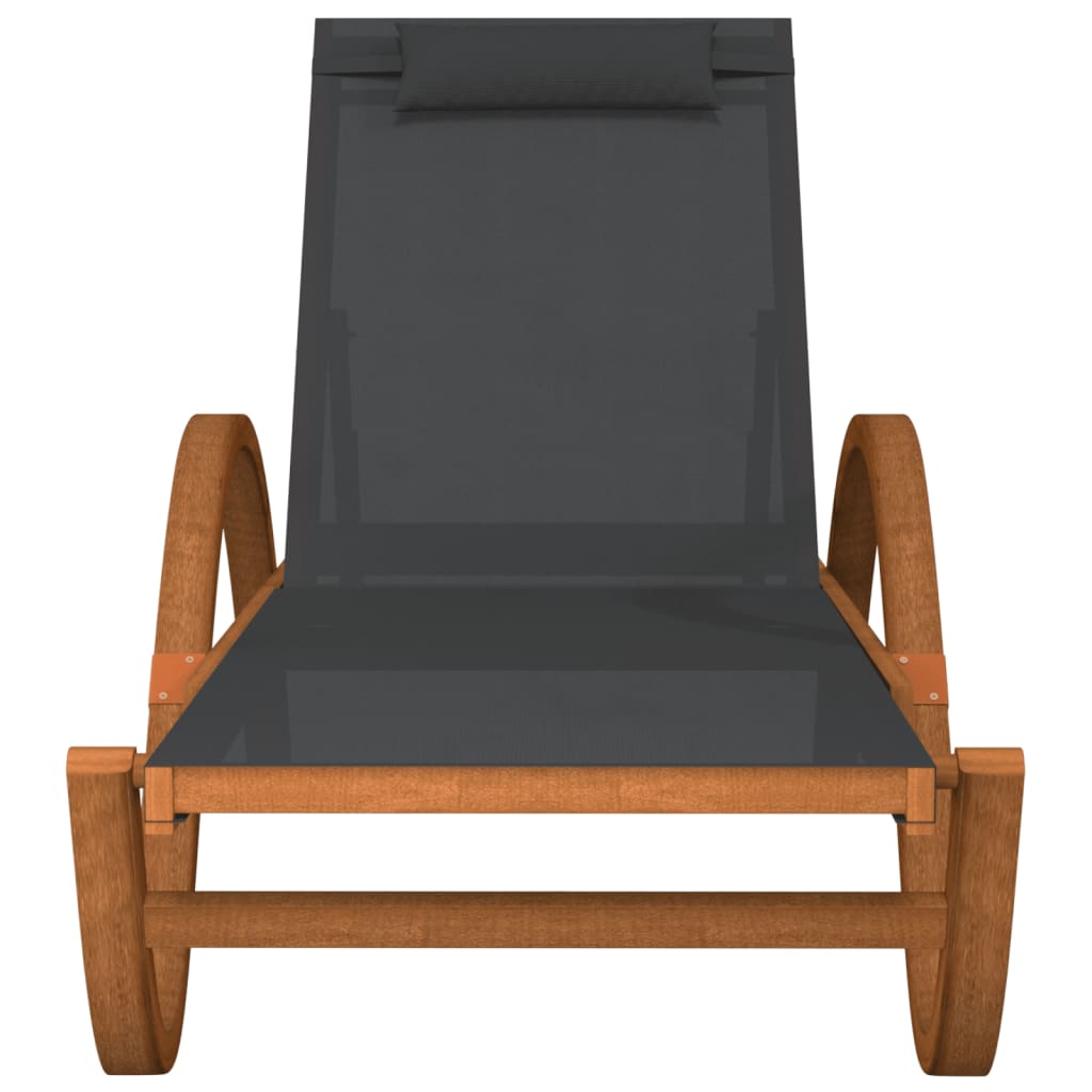 Sun lounger with cushion grey textilene and solid poplar wood