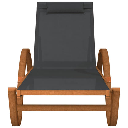 Sun lounger with cushion grey textilene and solid poplar wood