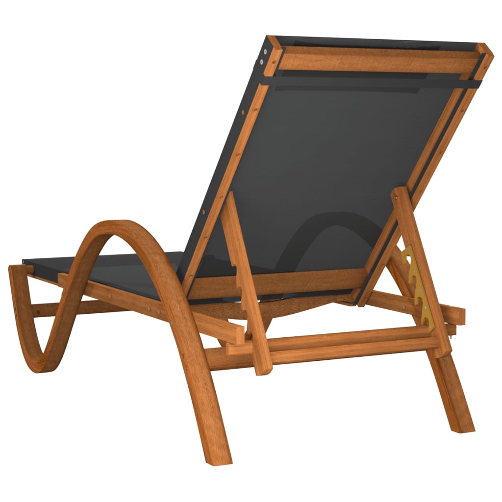 Sun lounger with cushion grey textilene and solid poplar wood