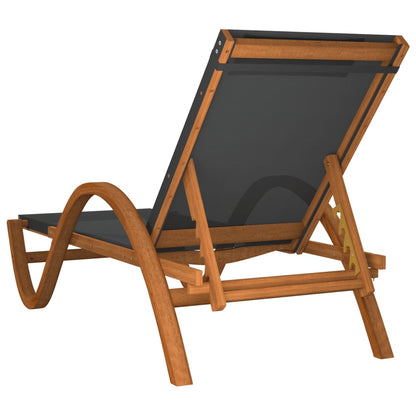 Sun lounger with cushion grey textilene and solid poplar wood