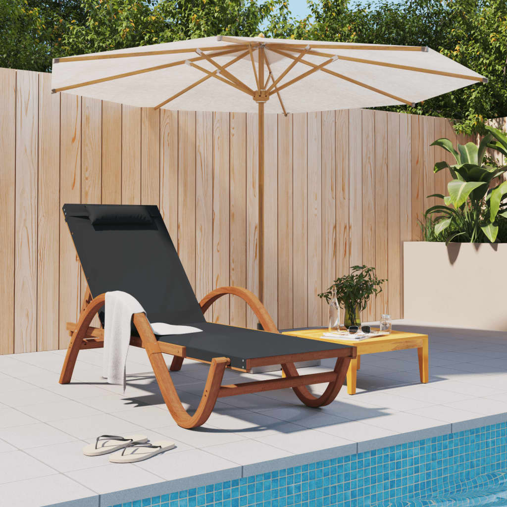 Sun lounger with cushion grey textilene and solid poplar wood