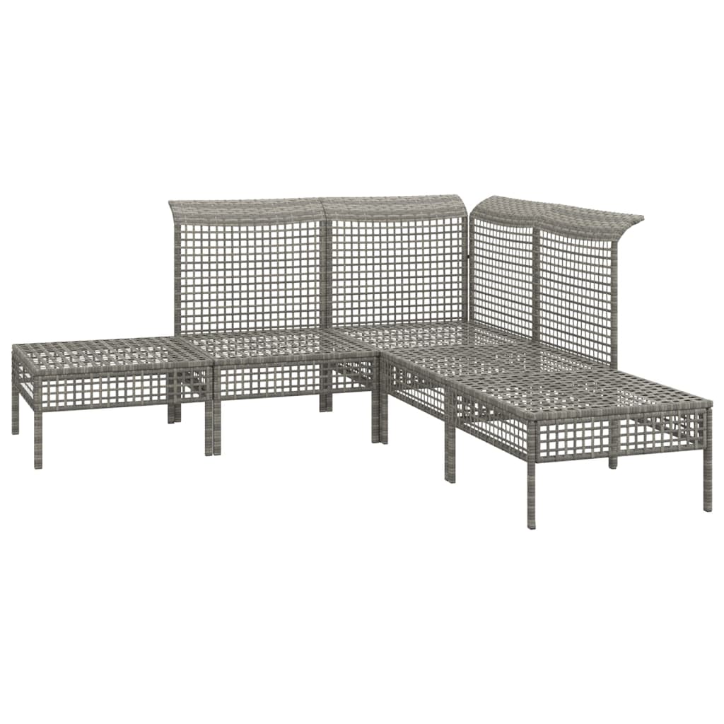 5-tlg. Garten-Lounge-Set mit Kissen Grau Poly Rattan