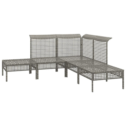 5-tlg. Garten-Lounge-Set mit Kissen Grau Poly Rattan