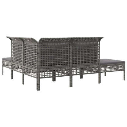 5-tlg. Garten-Lounge-Set mit Kissen Grau Poly Rattan