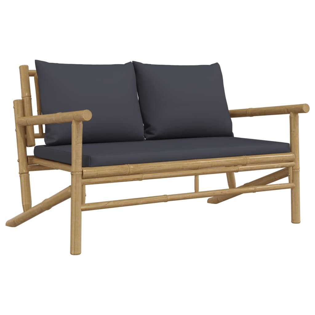 4-tlg. Garten-Lounge-Set mit Dunkelgrauen Kissen Bambus