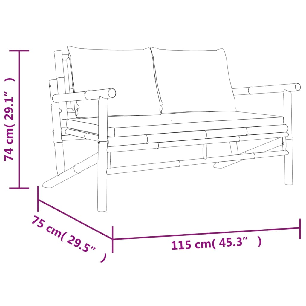 4-tlg. Garten-Lounge-Set mit Dunkelgrauen Kissen Bambus