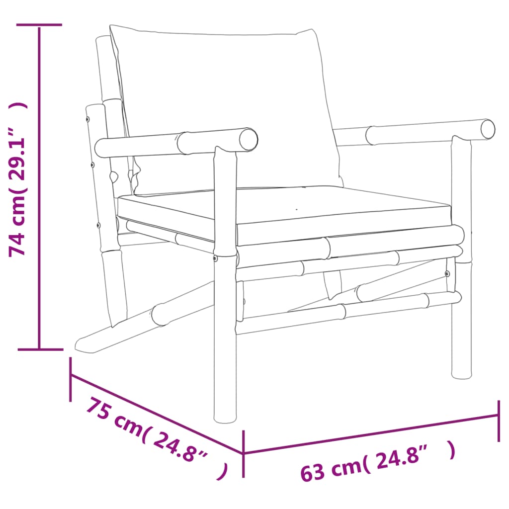 4-tlg. Garten-Lounge-Set mit Dunkelgrauen Kissen Bambus