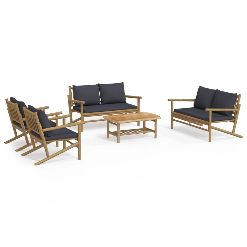 5-tlg. Garten-Lounge-Set mit Dunkelgrauen Kissen Bambus