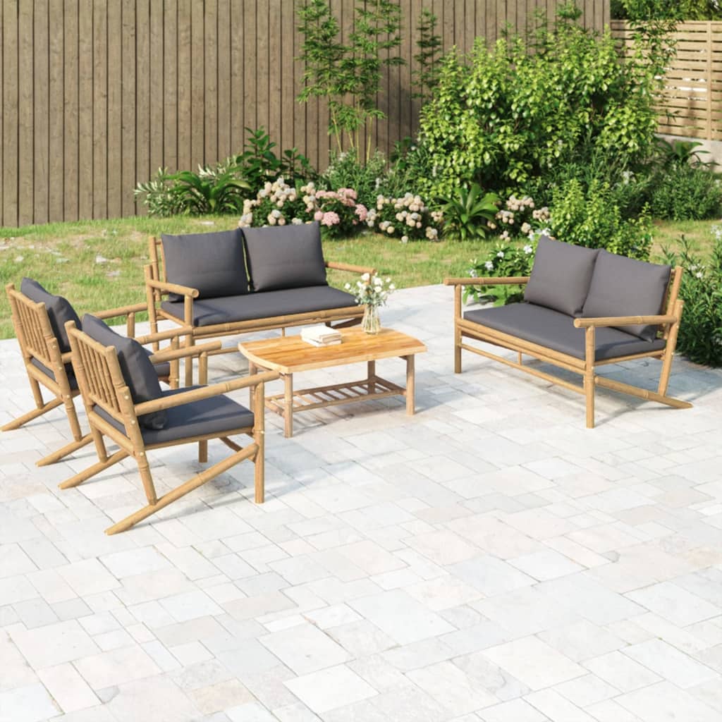 5-tlg. Garten-Lounge-Set mit Dunkelgrauen Kissen Bambus