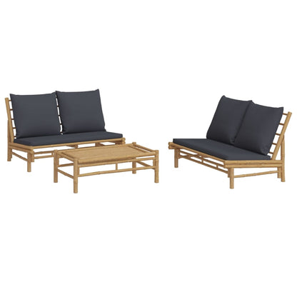 3-tlg. Garten-Lounge-Set mit Dunkelgrauen Kissen Bambus