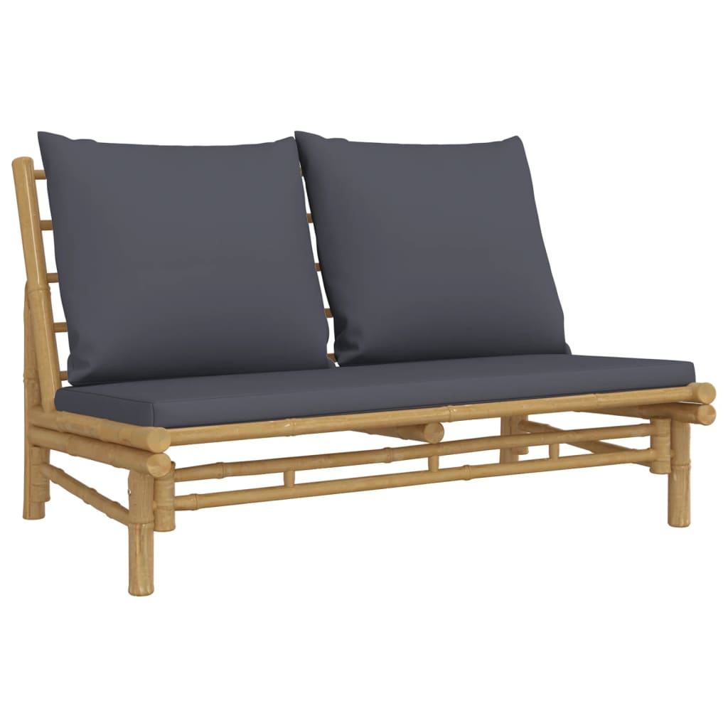 3-tlg. Garten-Lounge-Set mit Dunkelgrauen Kissen Bambus