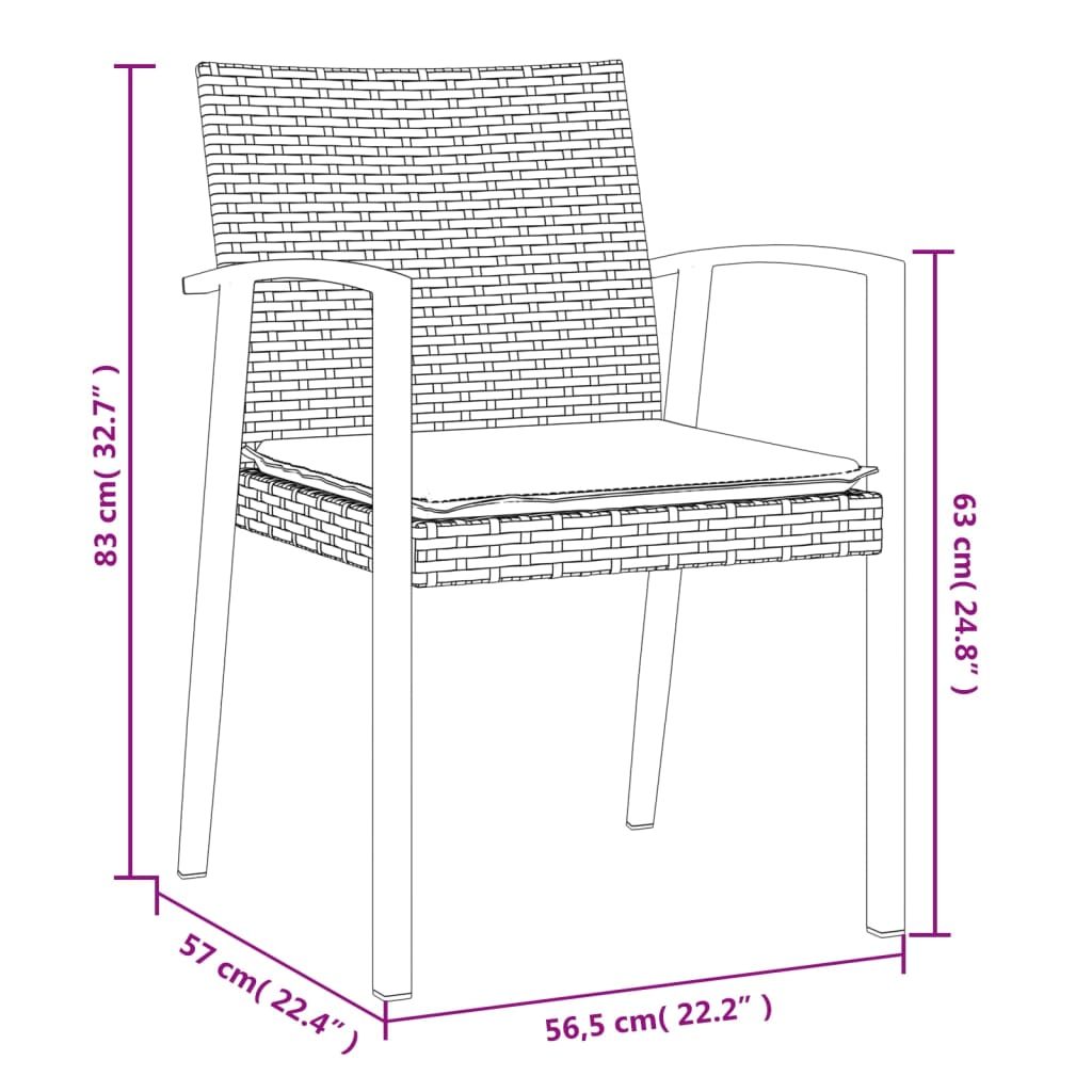 Gartenstühle mit Kissen 2 Stk. Schwarz 56,5x57x83cm Poly Rattan