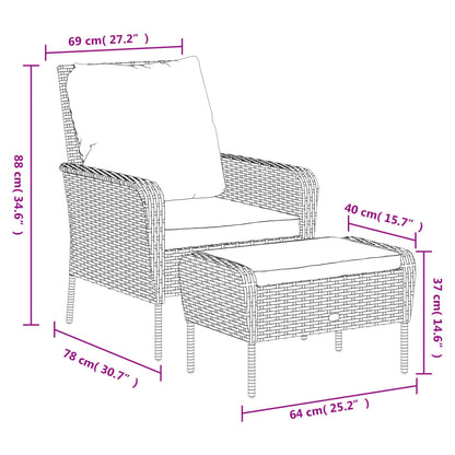 Gartenstuhl mit Fußhocker Hellbraun Poly Rattan