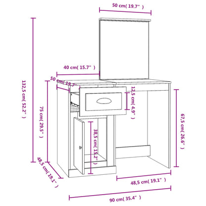 Schminktisch mit Spiegel Sonoma-Eiche 90x50x132,5 cm